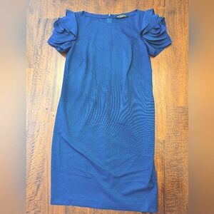 Pietro Brunelli Navy Blue Capri Designer Ruffle Sleeve, Medium Maternity Dress